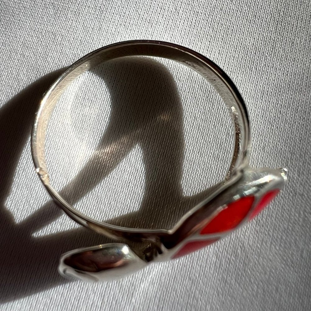 Sterling Silver Turtle Animal Red Enamel Inlay Ring Size 8 - Picture 4 of 11